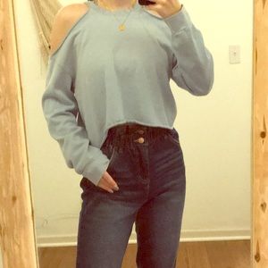 Powder Blue Cold Shoulder Cropped Crewneck